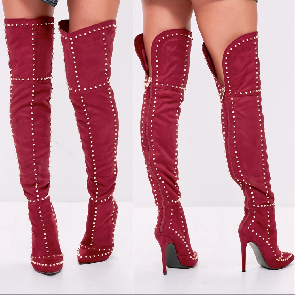 Hp! 4x Gorgeous Studded Vegan Suede Thigh High Boots